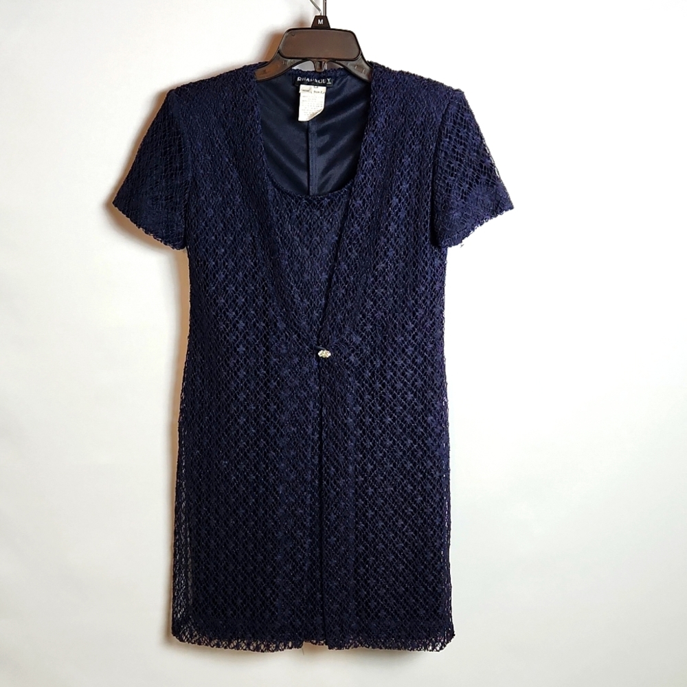 Rhapsody Navy Blue Lace Dress Short Sleeve Size-2P